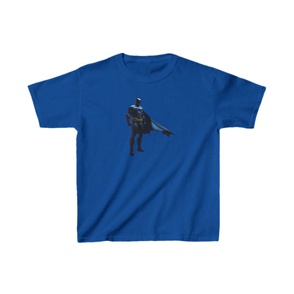Kids Batman Heavy Cotton T-Shirt in bold blue with the iconic Batman emblem, designed for stylish superhero escapades.