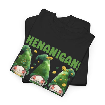 Shenanigans Squad St. Patrick's Day T-Shirt folded design showcasing cute leprechauns and festive text, ideal for stylish holiday wear.