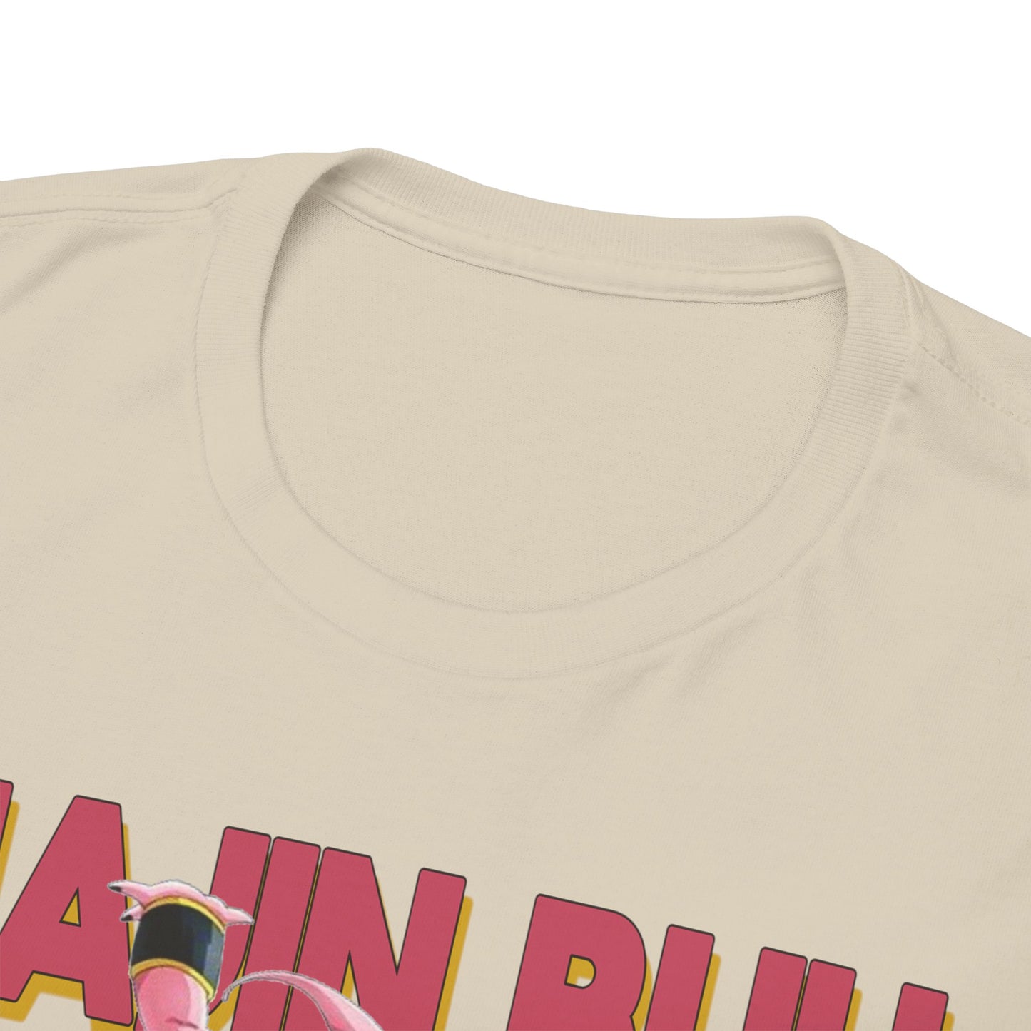 Close-up view of the neckline on a premium Dragon Ball Z Majin Buu T-shirt, highlighting its soft fabric and high-quality craftsmanship.