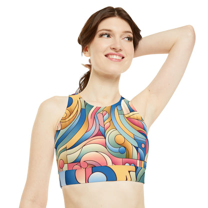 Stylish high neck design of the Women's Energetic Move Bikini Top by Dazzling Dreams Studio, providing flattering coverage and silhouette enhancement.