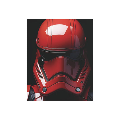 Luxury Crimson Stormtrooper Metal Art Poster presenting the bold red helmet design, an exquisite choice for elevating decor in any stylish space.