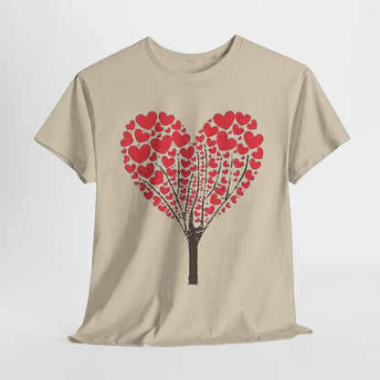 Valentines Day Lovers Gift Mens Womens Graphic T-Shirt featuring a artistic heart tree design adorned with red hearts, symbolising love and affection.