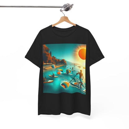 Detailed view of the captivating paddleboarding scene printed on the Dazzling Dreams Studio T-Shirt, perfect for avid paddlers.
