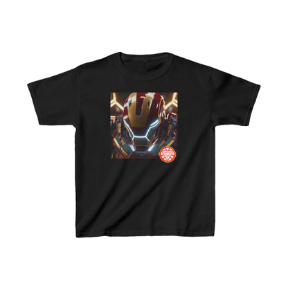 Kids Iron Man Heavy Duty Tee in black showcasing a striking Iron Man helmet graphic, an ideal choice for fashionable Marvel fans.