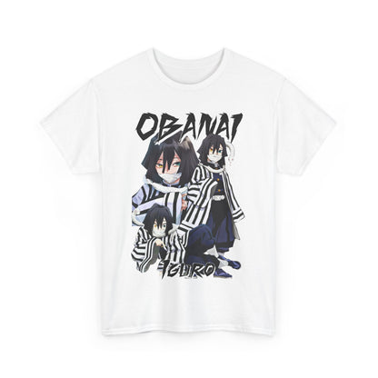 Stylish white T-shirt displaying an artistic depiction of Obanai Iguro from Demon Slayer, blending luxury and fandom for the discerning anime lover.