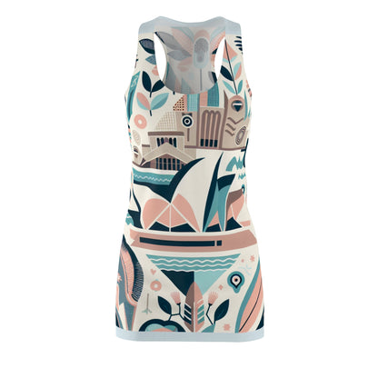 Elegant Sydney-Inspired Racerback Dress by Dazzling Dreams Studio featuring vibrant pastel hues and eco-friendly design, perfect for chic outings.