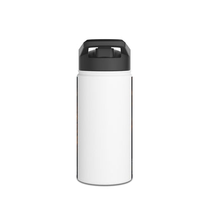 Elegant Fantasy Paddleboarding Stainless Steel Water Bottle in a sleek white design, highlighting a vibrant sunset and paddleboarder illustration for fashionable outdoor enthusiasts.