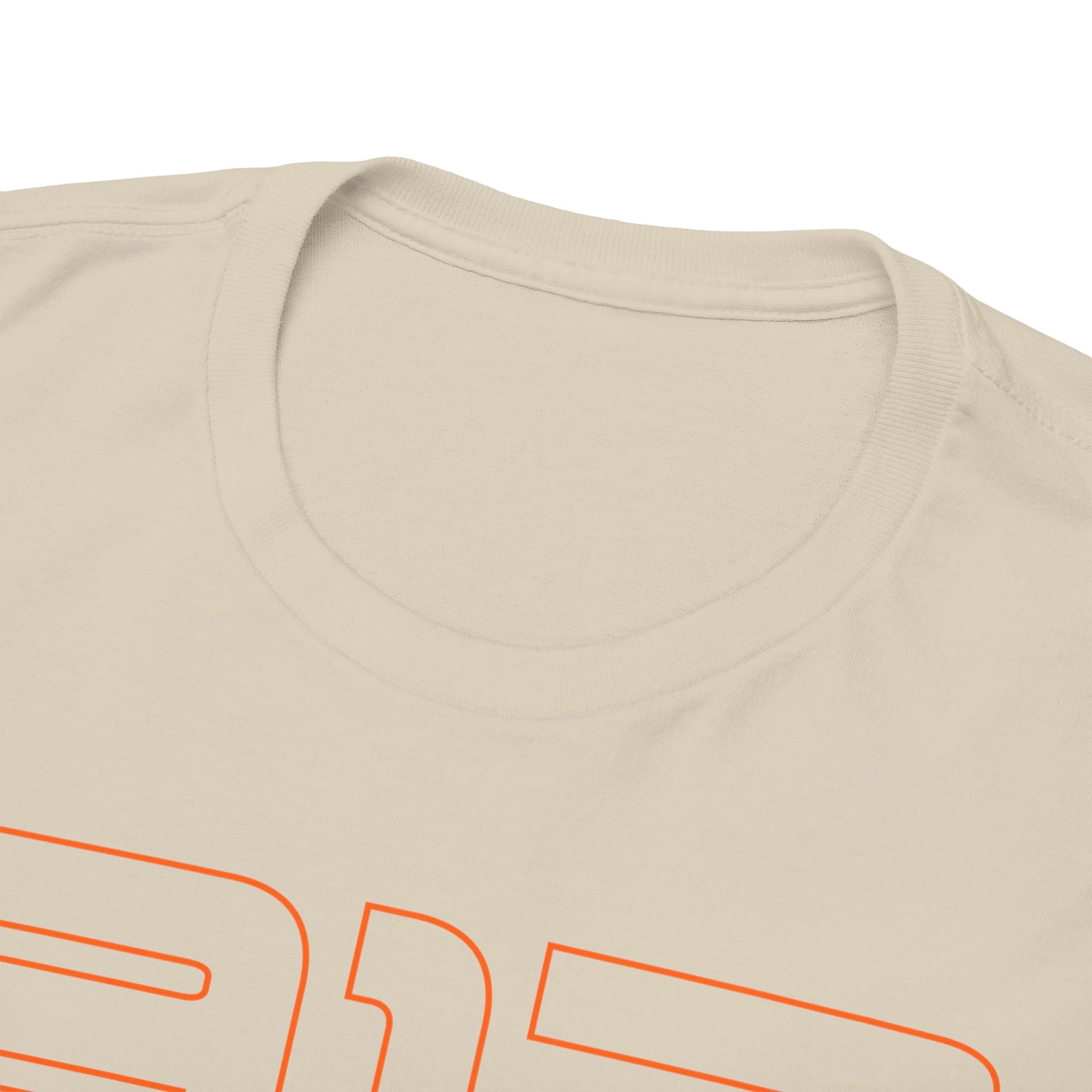 Close-up detail of the luxurious Porsche 917 T-shirt, showcasing the soft fabric and bold orange typography representing the number '917', ideal for a stylish casual look.