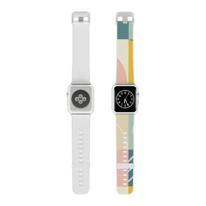 VisualVortex Apple Watch band displaying pastel colours with unique geometric shapes, a sophisticated accessory from Dazzling Dreams Studio.