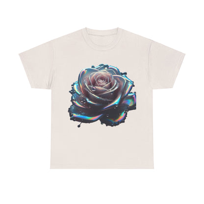 Ethereal Rose Tee Unisex Graphic T-Shirt displayed in a soft cream shade, with a mesmerizing iridescent rose design that elevates your wardrobe.