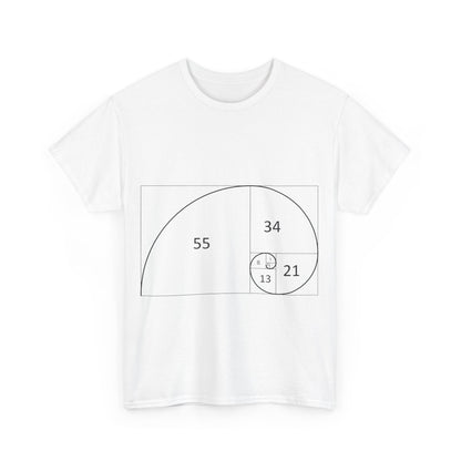 Fibonacci Spiral Space Tee - Front view featuring an intricate Fibonacci spiral design, perfect for those who appreciate art and science.