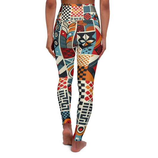 Close-up of Dazzling Dreams Studio's luxury high-waisted yoga leggings showcasing dynamic checkerboard patterns and premium fabric for ultimate comfort and support.