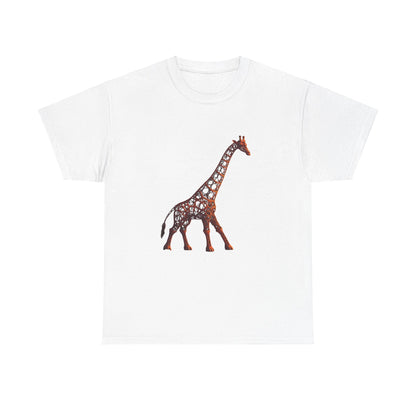 Stylish Unisex Giraffe Graphic Tee in white showcasing an elegant artistic giraffe illustration.