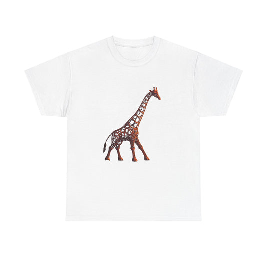 Stylish Unisex Giraffe Graphic Tee in white showcasing an elegant artistic giraffe illustration.
