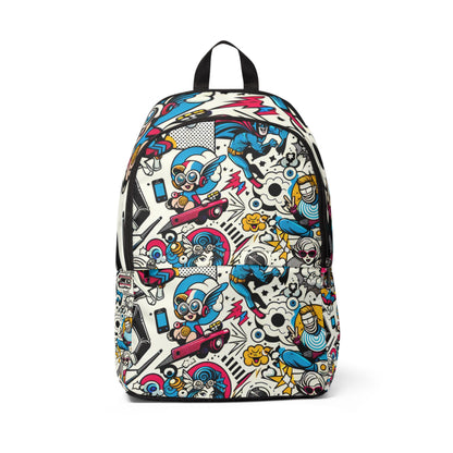 Urban Essence Pop Art Mosaic Backpack by Dazzling Dreams Studio featuring a vibrant cartoon and comic style design, perfect for showcasing individuality and style.