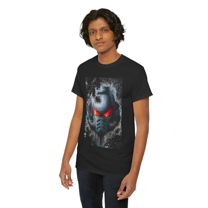 Stylish unisex cotton t-shirt showcasing a futuristic helmet graphic, designed for those who embrace quirky and creative fashion.