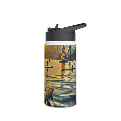 Artistic Fantasy Paddleboarding Stainless Steel Water Bottle with intricate paddleboarding imagery, combining function and sophistication for hydration.