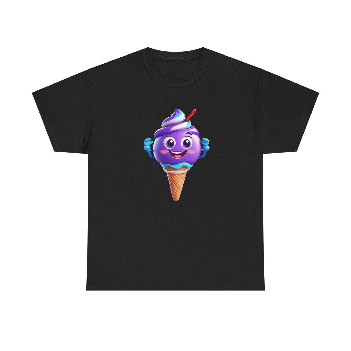 Scoop of Joy: Cartoon Ice Cream Cone Character Tee Unisex Cotton Graphic T Shirt