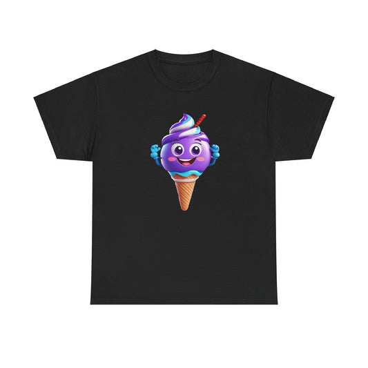 Scoop of Joy: Cartoon Ice Cream Cone Character Tee Unisex Cotton Graphic T Shirt