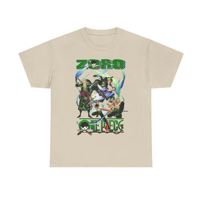 Men's premium One Piece graphic t-shirt featuring the character Zoro and fellow crew members, designed for anime enthusiasts and casual fashion.
