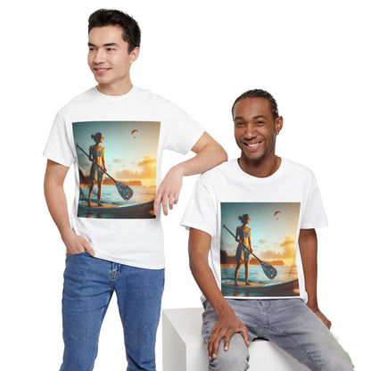 Delightfull Paddle Board Scene T-Shirt by Dazzling Dreams Studio, a premium choice in sizes S to 5XL, combining elegance and comfort for water sport aficionados.