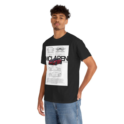 Trendy model wearing McLaren 720S T-Shirt, accentuating the bold graphics of this luxurious car design, ideal for automotive aficionados.