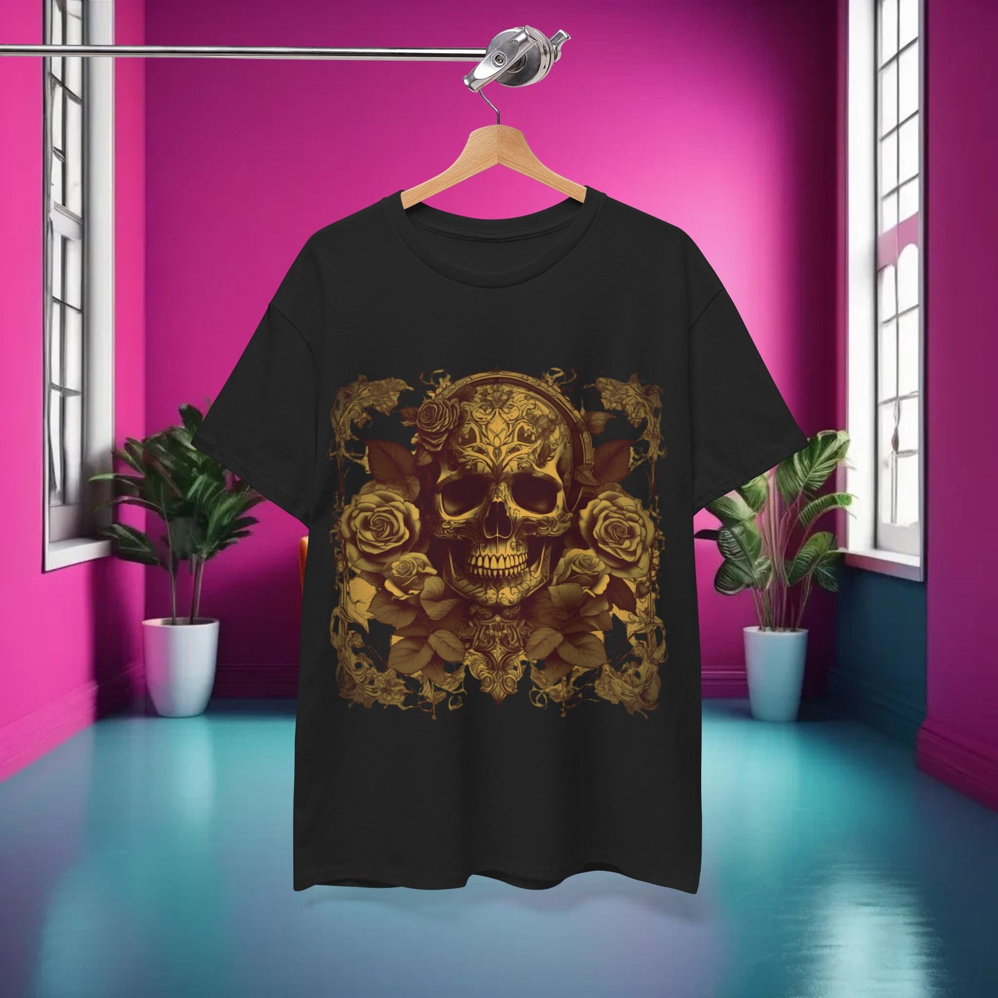 Skulls and Roses Cotton Tee, Unisex Graphic Shirt, 7 color choice