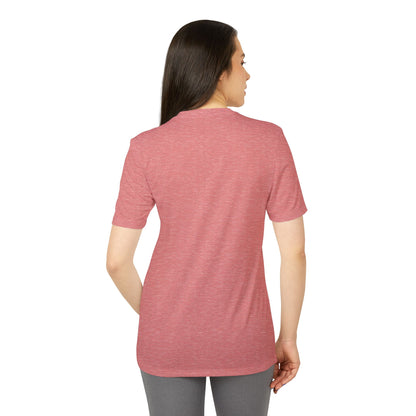 Back view of the Adidas Unisex Halloween Jigsaw Cute T-shirt in soft heather pink, combining comfort and style for festive occasions.