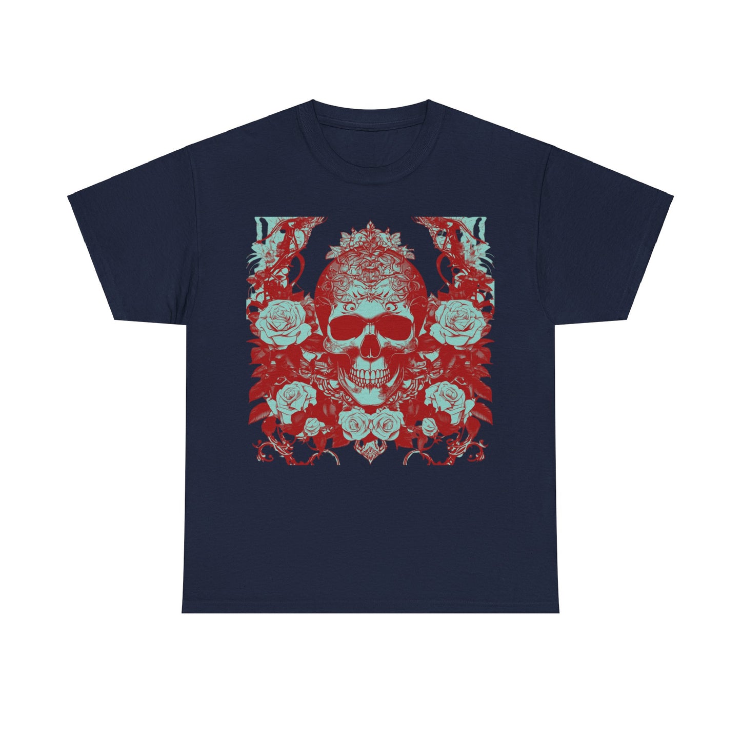 Skulls and Roses Cotton Tee, Unisex Graphic Shirt, 7 color choice