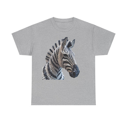 Zebra Elegance Unisex Graphic T-Shirt showcasing a stunning paper sculpture zebra on a chic grey backdrop, combining sophistication and comfort in high-quality fabric.