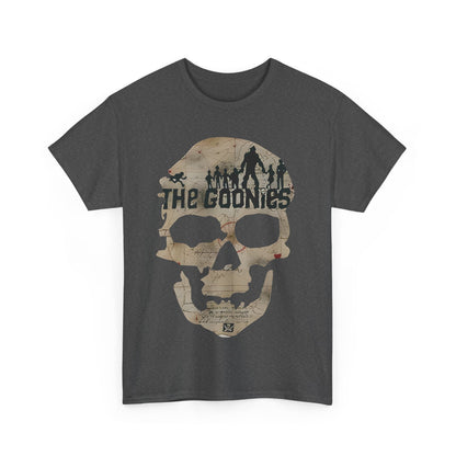 Elegant The Goonies Graphic T-Shirt showcasing a unique skull motif intertwined with a vintage map, ideal for fans seeking urban sophistication.