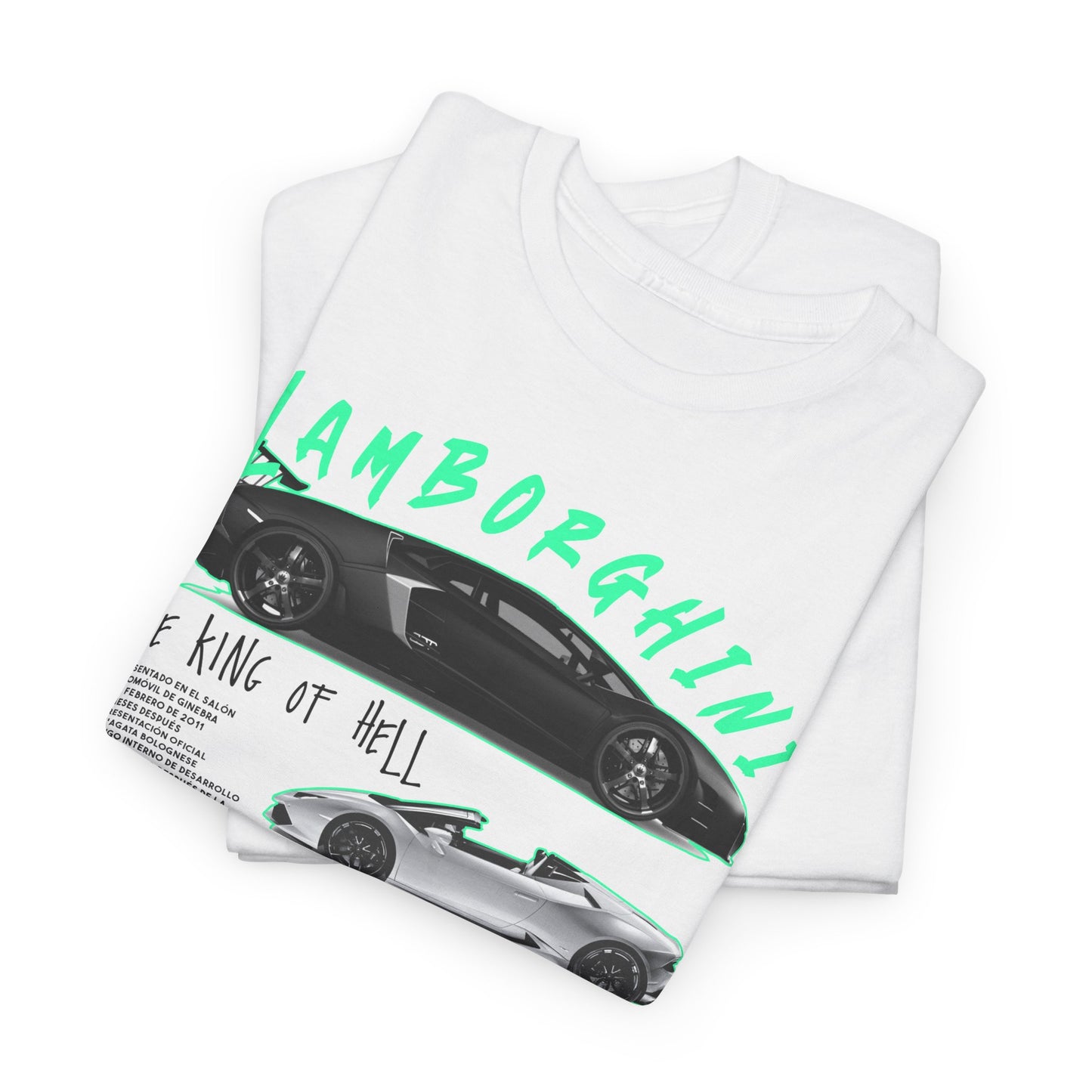 Folded Lamborghini Aventador graphic t-shirt showcasing the sleek design and striking colours, perfect for automotive enthusiasts.