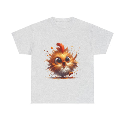 Explosive Joy Tee - Cartoon Bird Edition: A stunning graphic t-shirt featuring a vibrant orange cartoon bird design on a light grey background, perfect for adding a touch of playful elegance to any casual outfit.