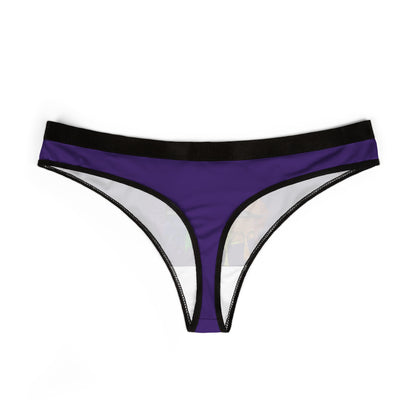 Elegant purple women's thong underwear featuring a playful graphic design, perfect for romantic occasions or humorous gifts.
