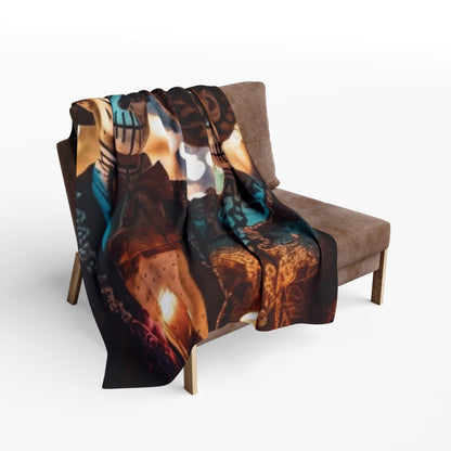 Stunning Decorative and Warm Halloween Dia Del Muerte Arctic Fleece Blanket draped over a chair, featuring intricate Halloween-themed graphics in a festive setting.