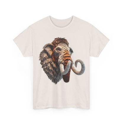Mammoth Majesty Unisex Graphic Tee - front view showcasing exquisite mammoth artwork on soft cream fabric, perfect for stylish statement wear.