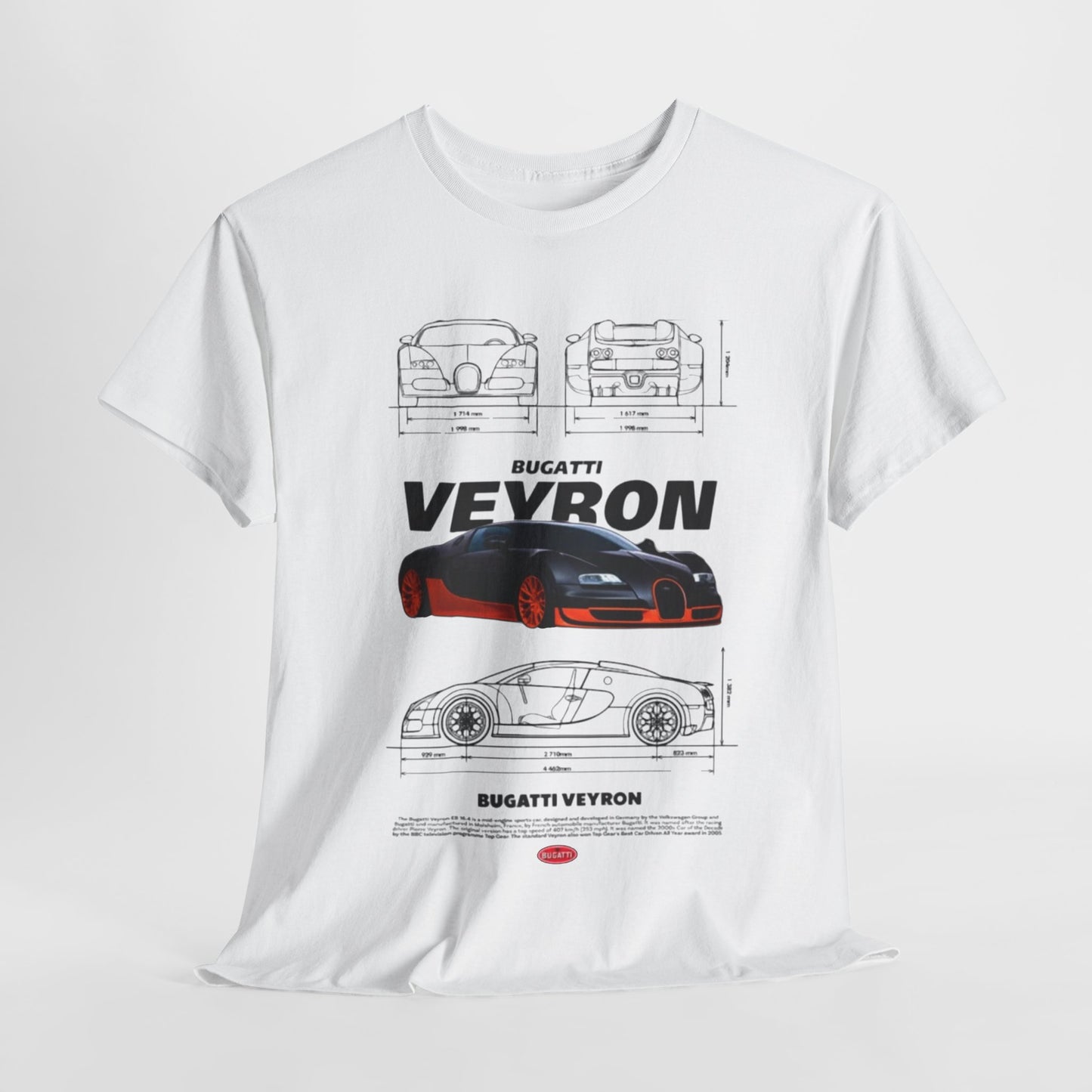 T-Shirt Mens with Bugatti Veyron Design: Technical Drawings & Specs Unisex TEE