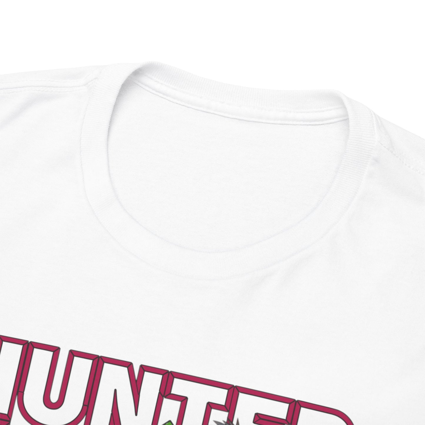Close-up view of the neckline of the premium Hunter x Hunter T-Shirt, emphasizing its high-quality material and luxurious finish, designed for comfort and style.