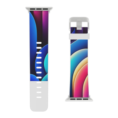 Vibrant Neon DesignVista Castle Apple Watch Band by Dazzling Dreams Studio showcasing a kaleidoscope of striking blues, energetic pinks, and radiant yellows in modern abstract art.
