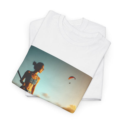 Back view of the chic Delightfull Paddle Board Scene T-Shirt by Dazzling Dreams Studio, ideal for casual outings or adventurous water activities.