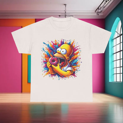 Simpsons Homer Donut Graphic T-Shirt in white showcasing a lively graphic of Homer Simpson with a bright donut, ideal for stylish casual wear.