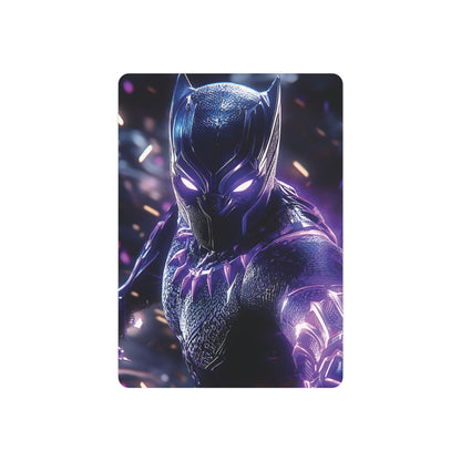 Stunning Black Panther Metal Art Poster featuring an intricately designed Black Panther in luminous purple, creating an eye-catching focal point in elegant interior spaces.