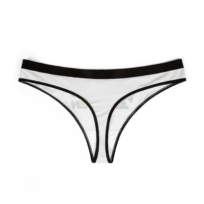 Stylish women's thong displayed flat, featuring a striking graphic that reads 'MY SEXUAL PREFERENCE IS OFTEN', designed for fashion-forward individuals.