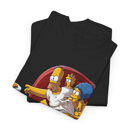 Premium black The Simpsons Creation of Adam Graphic T-Shirt with bold characters Homer, Marge, Bart, and Lisa, offering a unique blend of art and humour.
