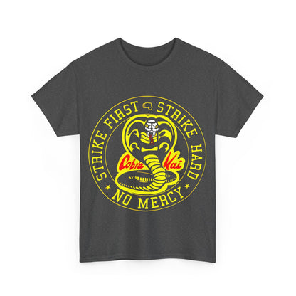 Cobra Kai Graffiti Graphic Unisex T-Shirt - Striking dark grey tee featuring a bold Cobra Kai graphic design on the front, a perfect blend of style and spirit.