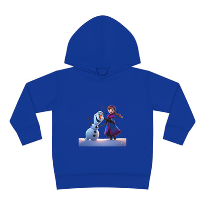 Luxury Girls Olaf Frozen Hoodie in blue, adorned with an enchanting print of Olaf and Anna from Frozen, perfect for children aged 2-5.