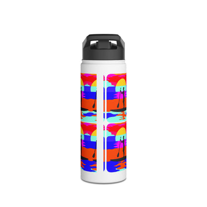 Fantasy Paddleboarding Stainless Steel Water Bottle boasting a modern aesthetic with colourful paddleboarding scenes, perfect for outdoor enthusiasts who appreciate luxury and functionality.