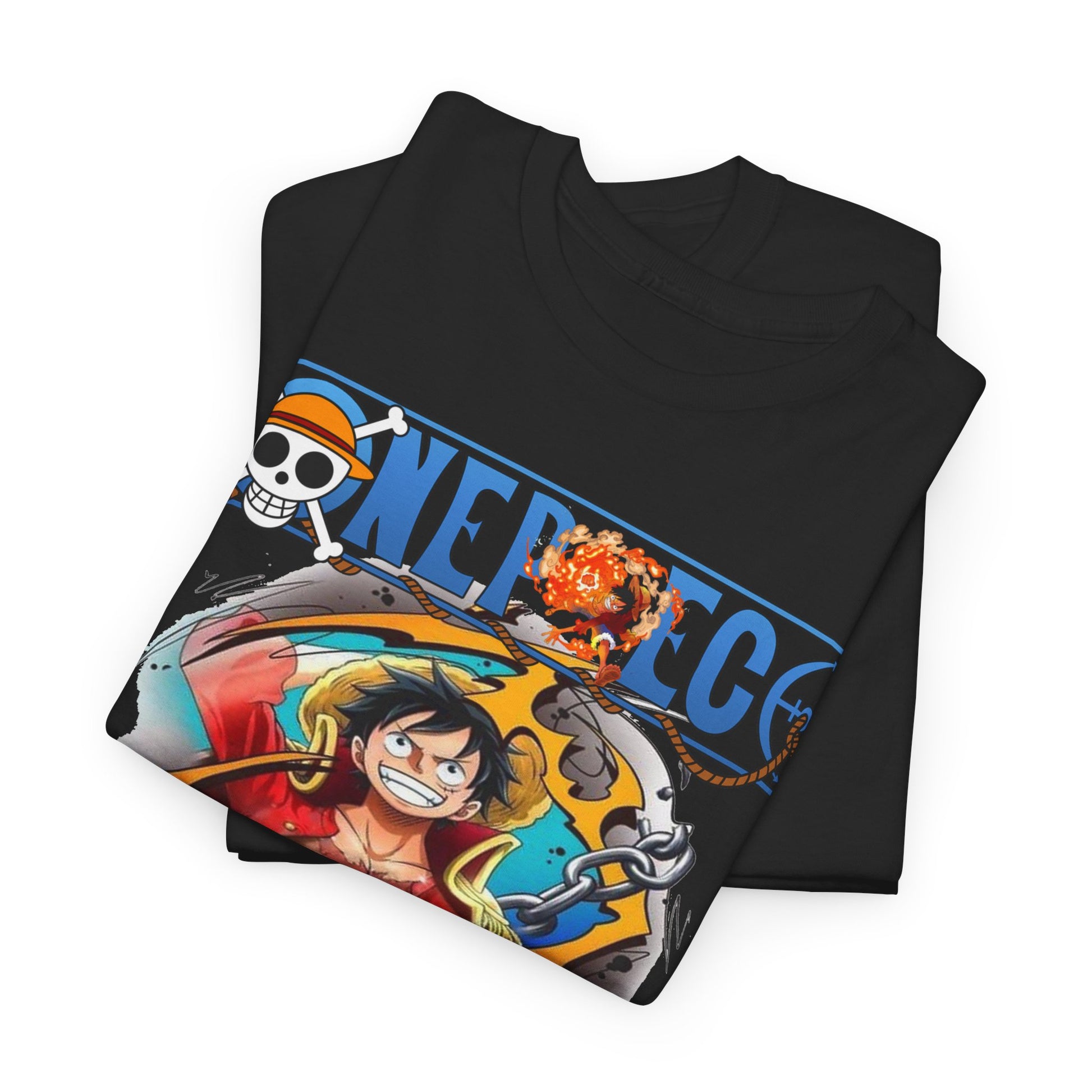 Folded Monkey D. Luffy t-shirt showcasing a captivating design, ideal for fans of the One Piece series, highlighting its premium quality.