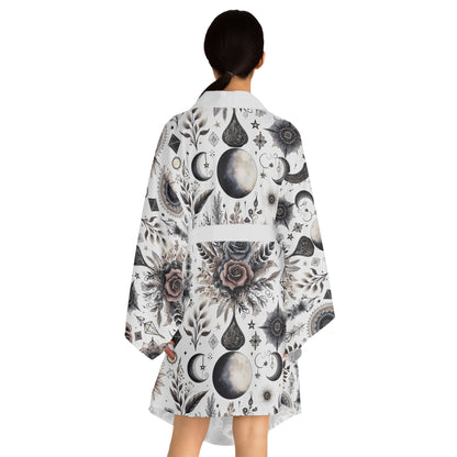 Floral Kimono Robe for Women, highlighting the elegant back view with intricate floral details, ideal for stylish comfort and leisure.