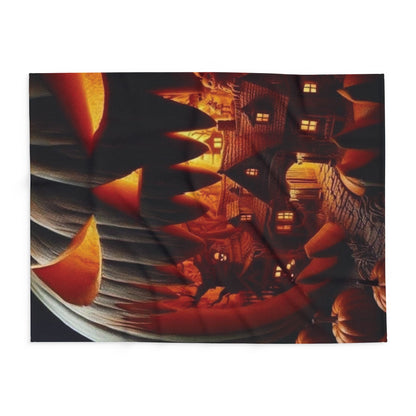 Close-up of the Decorative and Warm Halloween Spooky Arctic Fleece Blanket displaying intricate spooky motifs, ideal for enhancing your Halloween atmosphere.